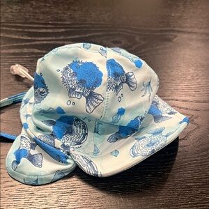 Kids Blue Fish Print Sun Hat